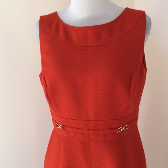 Tahari Size 4 dark orange shift dress with gold accents - Picture 2 of 5